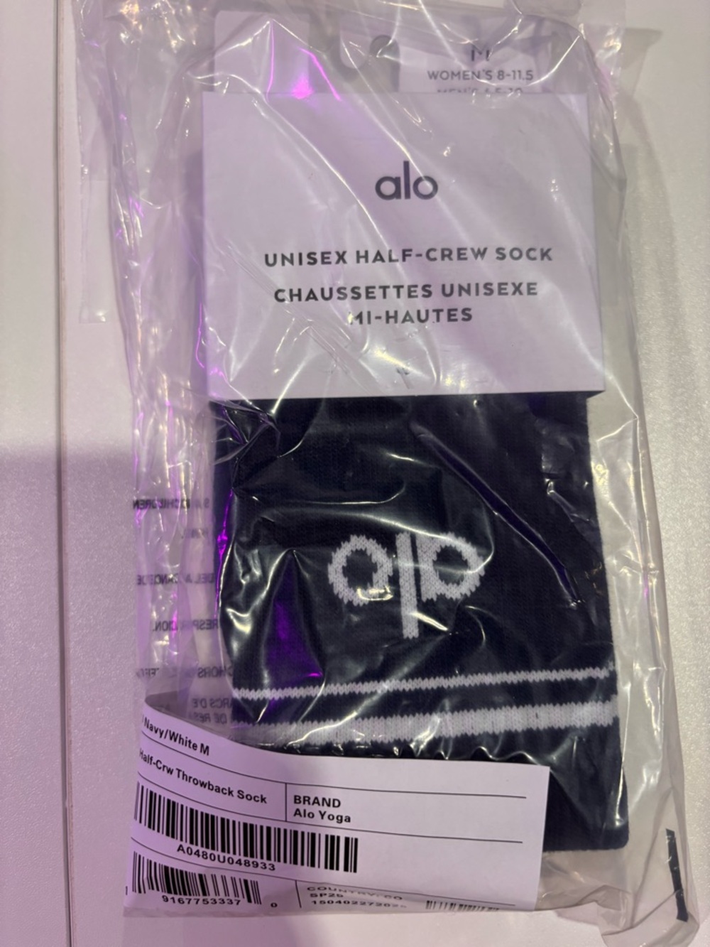 ALO HALF CREW SOCK - NAVY/WHITE